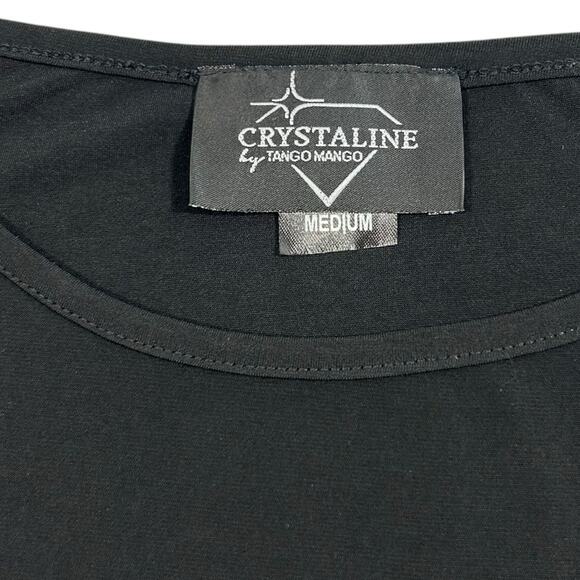 NWT Crystalline Tango Mango Black Rhinestone Cuff Top M Studded Swarovski Sheer - Picture 4 of 9